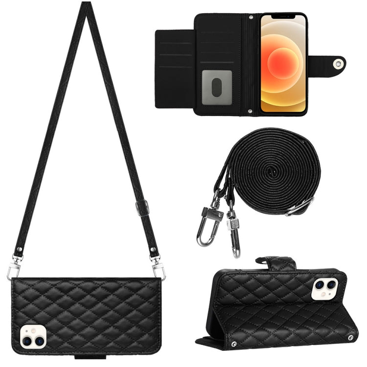 Rhombic Texture Flip Leather Phone Case with Long Lanyard, For iPhone SE 2022 / 2020 / 8 / 7, For iPhone 13 Pro Max, For iPhone 13 Pro, For iPhone 13, For iPhone 12 / 12 Pro, For iPhone 12 Pro Max, For iPhone 11
