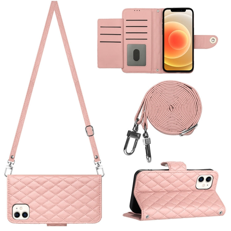 Rhombic Texture Flip Leather Phone Case with Long Lanyard, For iPhone SE 2022 / 2020 / 8 / 7, For iPhone 13 Pro Max, For iPhone 13 Pro, For iPhone 13, For iPhone 12 / 12 Pro, For iPhone 12 Pro Max, For iPhone 11
