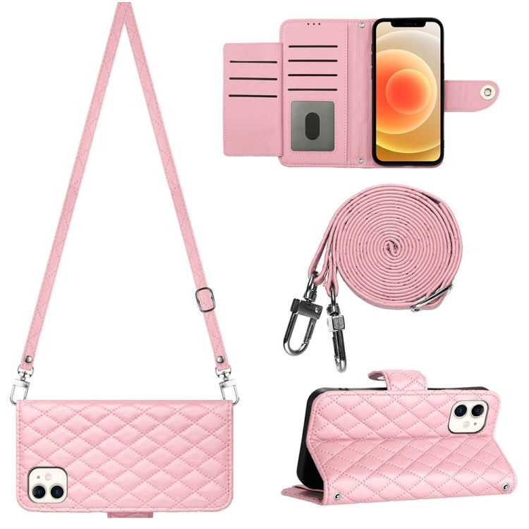 Rhombic Texture Flip Leather Phone Case with Long Lanyard, For iPhone SE 2022 / 2020 / 8 / 7, For iPhone 13 Pro Max, For iPhone 13 Pro, For iPhone 13, For iPhone 12 / 12 Pro, For iPhone 12 Pro Max, For iPhone 11
