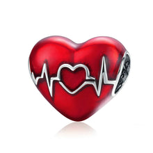 Load image into Gallery viewer, S925 Sterling Silver Pendant Love Heartbeat Red Love Heart Line Illustration Beads DIY Bracelet Necklace Accessories