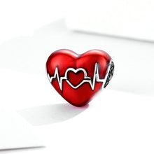 Load image into Gallery viewer, S925 Sterling Silver Pendant Love Heartbeat Red Love Heart Line Illustration Beads DIY Bracelet Necklace Accessories