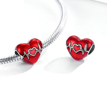 Load image into Gallery viewer, S925 Sterling Silver Pendant Love Heartbeat Red Love Heart Line Illustration Beads DIY Bracelet Necklace Accessories