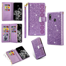 Load image into Gallery viewer, Multi-card Slots Starry Sky Laser Carving Glitter Zipper Horizontal Flip Leather Case with Holder &amp; Wallet &amp; Lanyard, For Samsung Galaxy A20e /  A10e, For Samsung Galaxy A40, For Samsung Galaxy M40 / A60, For Samsung Galaxy A6 (2018)                   ...