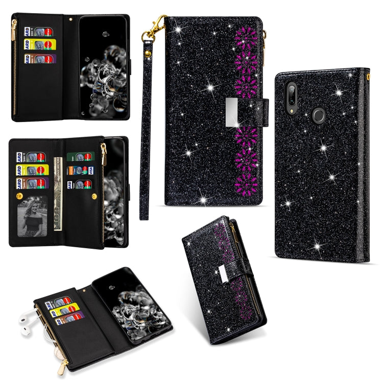 Multi-card Slots Starry Sky Laser Carving Glitter Zipper Horizontal Flip Leather Case with Holder & Wallet & Lanyard, For Samsung Galaxy A20e /  A10e, For Samsung Galaxy A40, For Samsung Galaxy M40 / A60, For Samsung Galaxy A6 (2018)                   ...