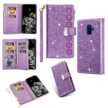 Load image into Gallery viewer, Multi-card Slots Starry Sky Laser Carving Glitter Zipper Horizontal Flip Leather Case with Holder &amp; Wallet &amp; Lanyard, For Samsung Galaxy A20e /  A10e, For Samsung Galaxy A40, For Samsung Galaxy M40 / A60, For Samsung Galaxy A6 (2018)                   ...