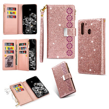 Load image into Gallery viewer, Multi-card Slots Starry Sky Laser Carving Glitter Zipper Horizontal Flip Leather Case with Holder &amp; Wallet &amp; Lanyard, For Samsung Galaxy A20e /  A10e, For Samsung Galaxy A40, For Samsung Galaxy M40 / A60, For Samsung Galaxy A6 (2018)                   ...