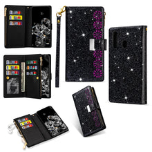 Load image into Gallery viewer, Multi-card Slots Starry Sky Laser Carving Glitter Zipper Horizontal Flip Leather Case with Holder &amp; Wallet &amp; Lanyard, For Samsung Galaxy A20e /  A10e, For Samsung Galaxy A40, For Samsung Galaxy M40 / A60, For Samsung Galaxy A6 (2018)                   ...