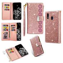 Load image into Gallery viewer, Multi-card Slots Starry Sky Laser Carving Glitter Zipper Horizontal Flip Leather Case with Holder &amp; Wallet &amp; Lanyard, For Samsung Galaxy A20e /  A10e, For Samsung Galaxy A40, For Samsung Galaxy M40 / A60, For Samsung Galaxy A6 (2018)                   ...