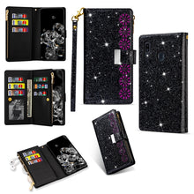 Load image into Gallery viewer, Multi-card Slots Starry Sky Laser Carving Glitter Zipper Horizontal Flip Leather Case with Holder &amp; Wallet &amp; Lanyard, For Samsung Galaxy A20e /  A10e, For Samsung Galaxy A40, For Samsung Galaxy M40 / A60, For Samsung Galaxy A6 (2018)                   ...
