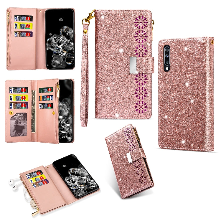 Multi-card Slots Starry Sky Laser Carving Glitter Zipper Horizontal Flip Leather Case with Holder & Wallet & Lanyard, For Samsung Galaxy A20e /  A10e, For Samsung Galaxy A40, For Samsung Galaxy M40 / A60, For Samsung Galaxy A6 (2018)                   ...