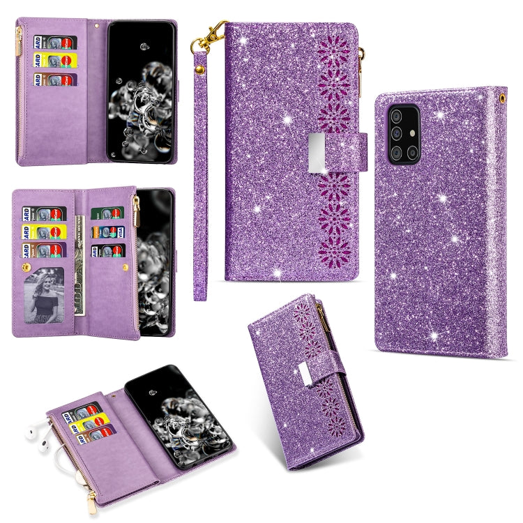 Multi-card Slots Starry Sky Laser Carving Glitter Zipper Horizontal Flip Leather Case with Holder & Wallet & Lanyard, For Samsung Galaxy A20e /  A10e, For Samsung Galaxy A40, For Samsung Galaxy M40 / A60, For Samsung Galaxy A6 (2018)                   ...