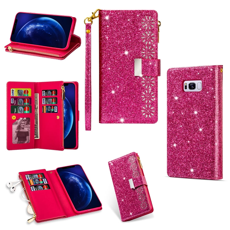 Multi-card Slots Starry Sky Laser Carving Glitter Zipper Horizontal Flip Leather Case with Holder & Wallet & Lanyard, For Samsung Galaxy S8, For Samsung Galaxy S8+, For Samsung Galaxy S9, For Samsung Galaxy S9+, For Samsung Galaxy S10                  ...