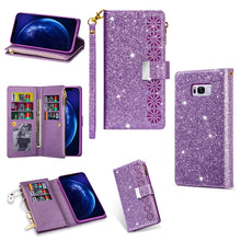 Load image into Gallery viewer, Multi-card Slots Starry Sky Laser Carving Glitter Zipper Horizontal Flip Leather Case with Holder &amp; Wallet &amp; Lanyard, For Samsung Galaxy S8, For Samsung Galaxy S8+, For Samsung Galaxy S9, For Samsung Galaxy S9+, For Samsung Galaxy S10                  ...