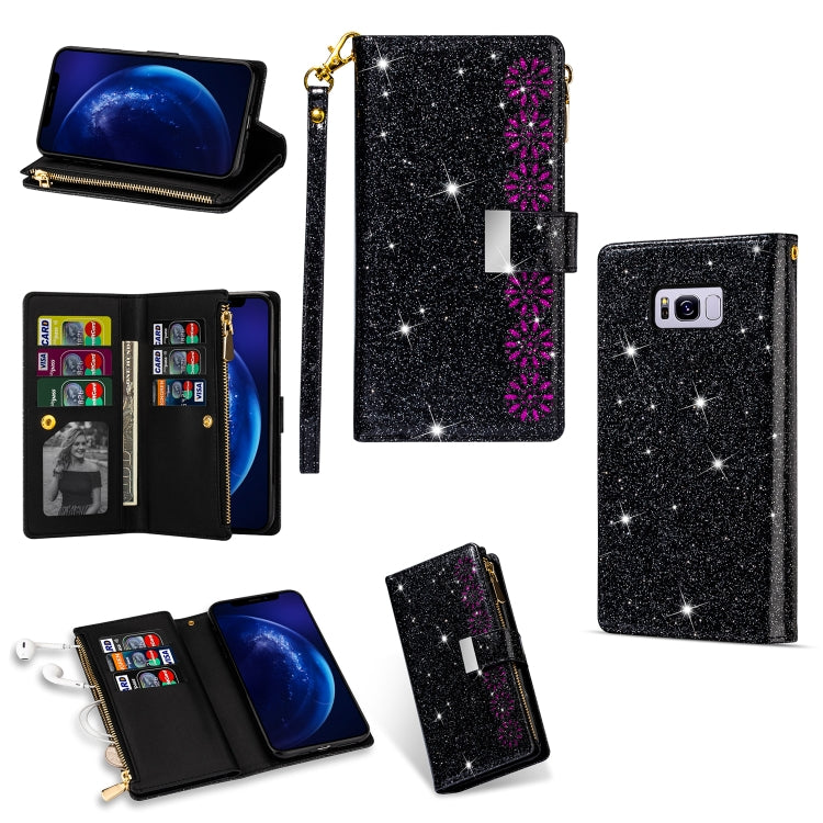 Multi-card Slots Starry Sky Laser Carving Glitter Zipper Horizontal Flip Leather Case with Holder & Wallet & Lanyard, For Samsung Galaxy S8, For Samsung Galaxy S8+, For Samsung Galaxy S9, For Samsung Galaxy S9+, For Samsung Galaxy S10                  ...