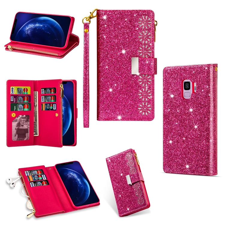 Multi-card Slots Starry Sky Laser Carving Glitter Zipper Horizontal Flip Leather Case with Holder & Wallet & Lanyard, For Samsung Galaxy S8, For Samsung Galaxy S8+, For Samsung Galaxy S9, For Samsung Galaxy S9+, For Samsung Galaxy S10                  ...