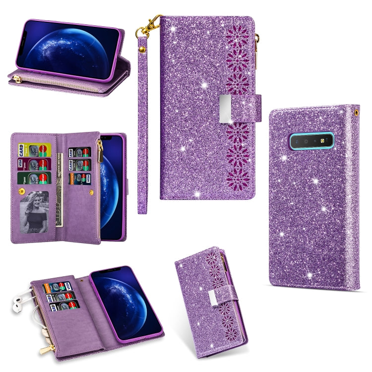 Multi-card Slots Starry Sky Laser Carving Glitter Zipper Horizontal Flip Leather Case with Holder & Wallet & Lanyard, For Samsung Galaxy S8, For Samsung Galaxy S8+, For Samsung Galaxy S9, For Samsung Galaxy S9+, For Samsung Galaxy S10                  ...