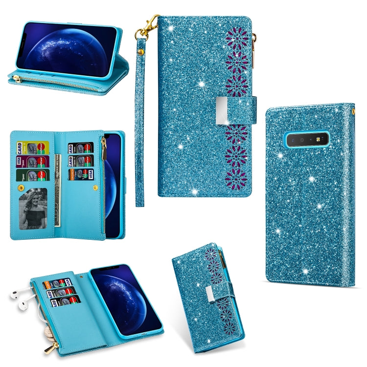 Multi-card Slots Starry Sky Laser Carving Glitter Zipper Horizontal Flip Leather Case with Holder & Wallet & Lanyard, For Samsung Galaxy S8, For Samsung Galaxy S8+, For Samsung Galaxy S9, For Samsung Galaxy S9+, For Samsung Galaxy S10                  ...