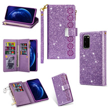 Load image into Gallery viewer, Multi-card Slots Starry Sky Laser Carving Glitter Zipper Horizontal Flip Leather Case with Holder &amp; Wallet &amp; Lanyard