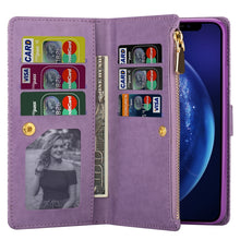 Load image into Gallery viewer, Multi-card Slots Starry Sky Laser Carving Glitter Zipper Horizontal Flip Leather Case with Holder &amp; Wallet &amp; Lanyard