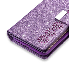 Load image into Gallery viewer, Multi-card Slots Starry Sky Laser Carving Glitter Zipper Horizontal Flip Leather Case with Holder &amp; Wallet &amp; Lanyard