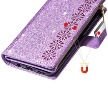 Load image into Gallery viewer, Multi-card Slots Starry Sky Laser Carving Glitter Zipper Horizontal Flip Leather Case with Holder &amp; Wallet &amp; Lanyard