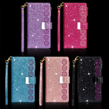 Load image into Gallery viewer, Multi-card Slots Starry Sky Laser Carving Glitter Zipper Horizontal Flip Leather Case with Holder &amp; Wallet &amp; Lanyard
