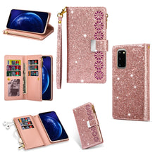 Load image into Gallery viewer, Multi-card Slots Starry Sky Laser Carving Glitter Zipper Horizontal Flip Leather Case with Holder &amp; Wallet &amp; Lanyard