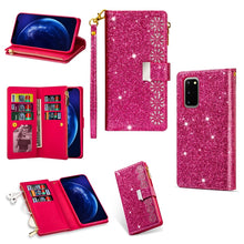 Load image into Gallery viewer, Multi-card Slots Starry Sky Laser Carving Glitter Zipper Horizontal Flip Leather Case with Holder &amp; Wallet &amp; Lanyard