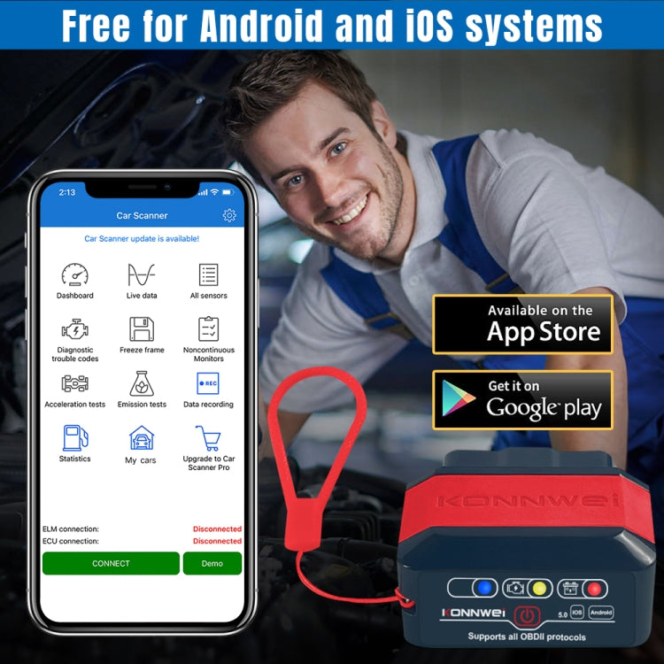 KONNWEI KW905 Bluetooth 5.0 Car OBD2 Scanner Support Android & iOS, KW905