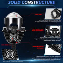 Load image into Gallery viewer, T02 1 Pair 2.5 inch Car Bifocal LED Lens Headlight, Left Driving, T02