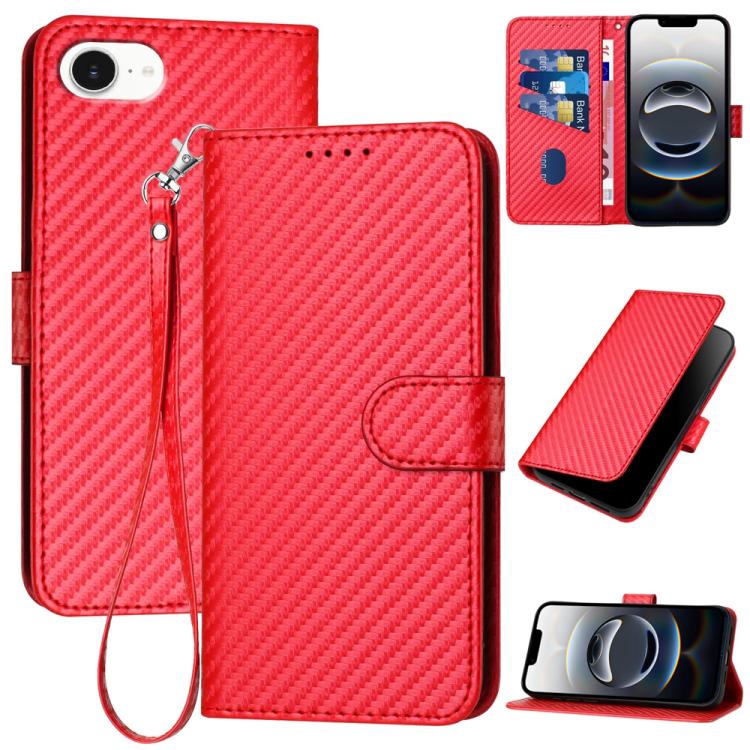 YX0070 Carbon Fiber Buckle Leather Phone Case with Lanyard, For iPhone 18 Pro / 17 Pro, For iPhone 18 Pro Max / 17 Pro Max, For iPhone 17e / 16e, For iPhone 17, For iPhone Air, For iPhone 16 Pro Max