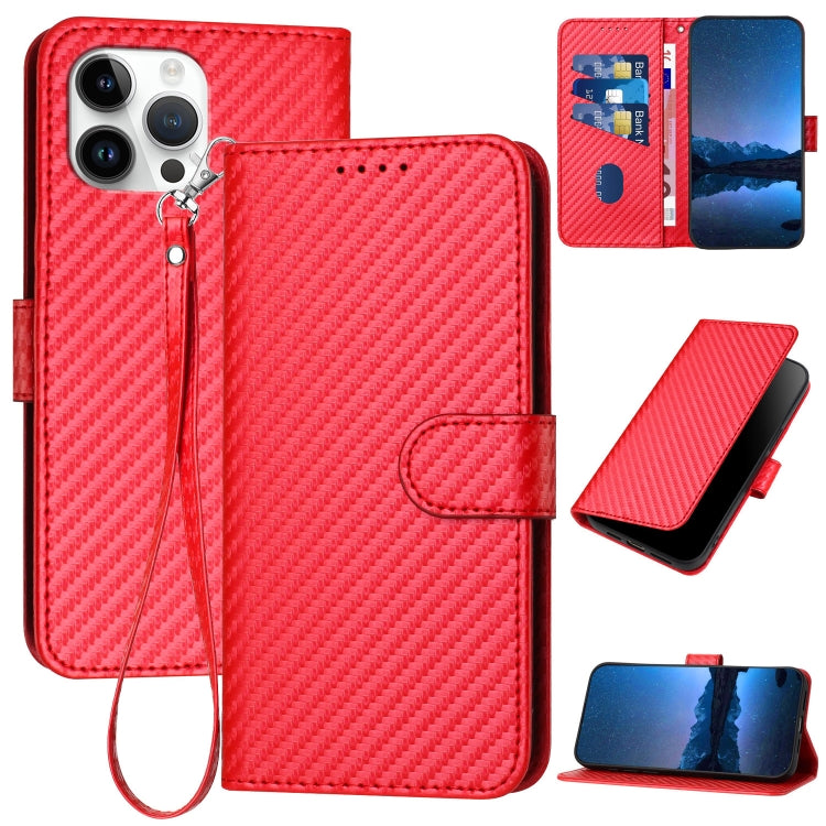 YX0070 Carbon Fiber Buckle Leather Phone Case with Lanyard, For iPhone 15, For iPhone 14 Plus, For iPhone 14, For iPhone 14 Pro, For iPhone 14 Pro Max, For iPhone SE 2022 / SE 2020 / 8 / 7