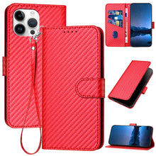 Load image into Gallery viewer, YX0070 Carbon Fiber Buckle Leather Phone Case with Lanyard, For iPhone 15, For iPhone 14 Plus, For iPhone 14, For iPhone 14 Pro, For iPhone 14 Pro Max, For iPhone SE 2022 / SE 2020 / 8 / 7