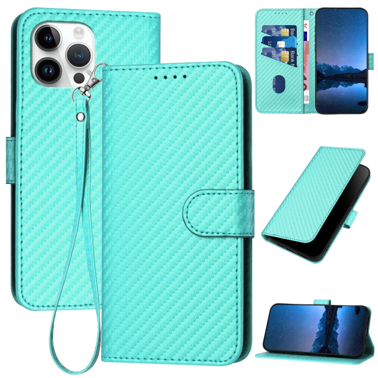 YX0070 Carbon Fiber Buckle Leather Phone Case with Lanyard, For iPhone 15, For iPhone 14 Plus, For iPhone 14, For iPhone 14 Pro, For iPhone 14 Pro Max, For iPhone SE 2022 / SE 2020 / 8 / 7