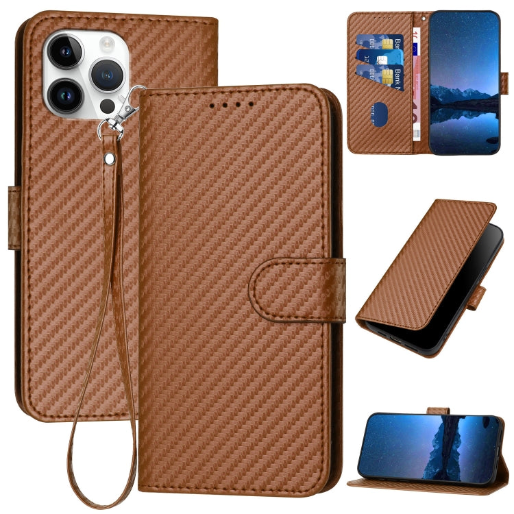 YX0070 Carbon Fiber Buckle Leather Phone Case with Lanyard, For iPhone 15, For iPhone 14 Plus, For iPhone 14, For iPhone 14 Pro, For iPhone 14 Pro Max, For iPhone SE 2022 / SE 2020 / 8 / 7