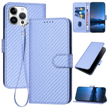 Load image into Gallery viewer, YX0070 Carbon Fiber Buckle Leather Phone Case with Lanyard, For iPhone 15, For iPhone 14 Plus, For iPhone 14, For iPhone 14 Pro, For iPhone 14 Pro Max, For iPhone SE 2022 / SE 2020 / 8 / 7