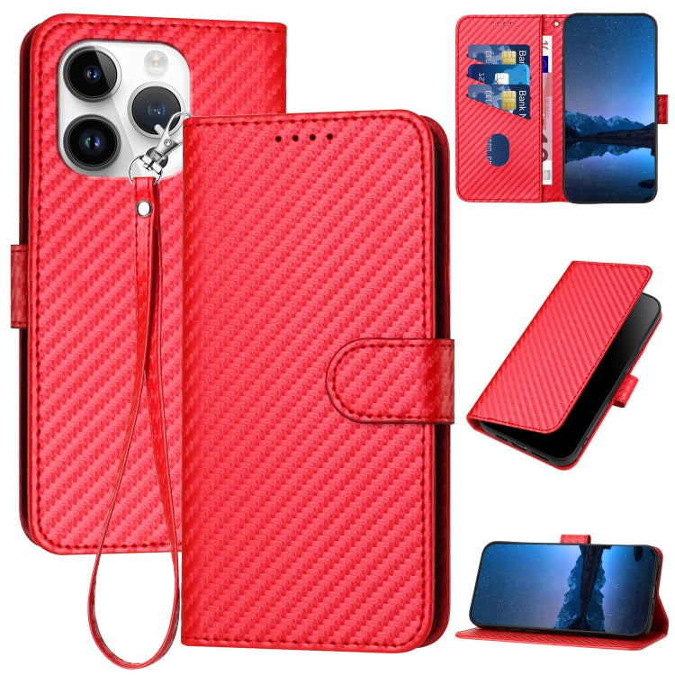 YX0070 Carbon Fiber Buckle Leather Phone Case with Lanyard, For iPhone 15, For iPhone 14 Plus, For iPhone 14, For iPhone 14 Pro, For iPhone 14 Pro Max, For iPhone SE 2022 / SE 2020 / 8 / 7