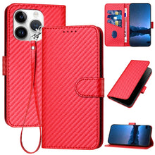 Load image into Gallery viewer, YX0070 Carbon Fiber Buckle Leather Phone Case with Lanyard, For iPhone 15, For iPhone 14 Plus, For iPhone 14, For iPhone 14 Pro, For iPhone 14 Pro Max, For iPhone SE 2022 / SE 2020 / 8 / 7