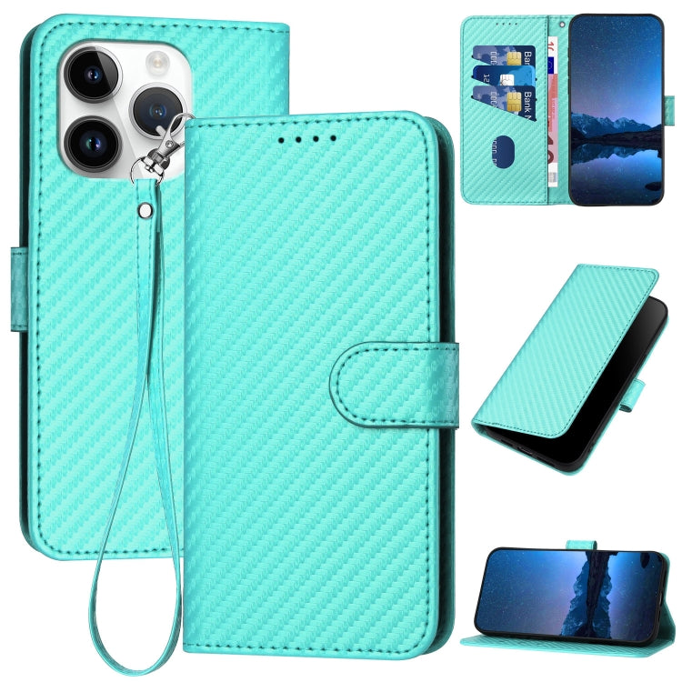 YX0070 Carbon Fiber Buckle Leather Phone Case with Lanyard, For iPhone 15, For iPhone 14 Plus, For iPhone 14, For iPhone 14 Pro, For iPhone 14 Pro Max, For iPhone SE 2022 / SE 2020 / 8 / 7