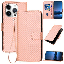 Load image into Gallery viewer, YX0070 Carbon Fiber Buckle Leather Phone Case with Lanyard, For iPhone 15, For iPhone 14 Plus, For iPhone 14, For iPhone 14 Pro, For iPhone 14 Pro Max, For iPhone SE 2022 / SE 2020 / 8 / 7