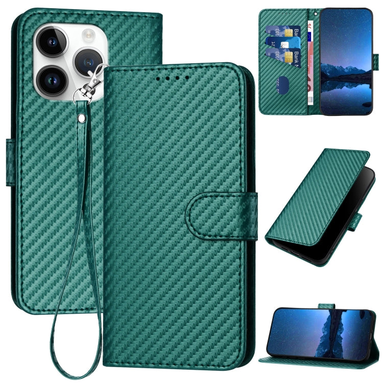 YX0070 Carbon Fiber Buckle Leather Phone Case with Lanyard, For iPhone 15, For iPhone 14 Plus, For iPhone 14, For iPhone 14 Pro, For iPhone 14 Pro Max, For iPhone SE 2022 / SE 2020 / 8 / 7