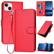Load image into Gallery viewer, YX0070 Carbon Fiber Buckle Leather Phone Case with Lanyard, For iPhone 15, For iPhone 14 Plus, For iPhone 14, For iPhone 14 Pro, For iPhone 14 Pro Max, For iPhone SE 2022 / SE 2020 / 8 / 7