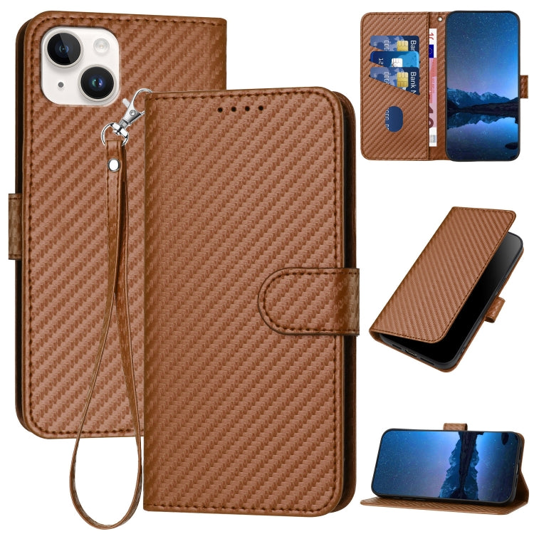 YX0070 Carbon Fiber Buckle Leather Phone Case with Lanyard, For iPhone 15, For iPhone 14 Plus, For iPhone 14, For iPhone 14 Pro, For iPhone 14 Pro Max, For iPhone SE 2022 / SE 2020 / 8 / 7