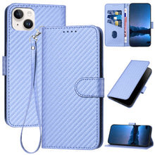 Load image into Gallery viewer, YX0070 Carbon Fiber Buckle Leather Phone Case with Lanyard, For iPhone 15, For iPhone 14 Plus, For iPhone 14, For iPhone 14 Pro, For iPhone 14 Pro Max, For iPhone SE 2022 / SE 2020 / 8 / 7