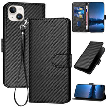Load image into Gallery viewer, YX0070 Carbon Fiber Buckle Leather Phone Case with Lanyard, For iPhone 15, For iPhone 14 Plus, For iPhone 14, For iPhone 14 Pro, For iPhone 14 Pro Max, For iPhone SE 2022 / SE 2020 / 8 / 7