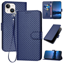 Load image into Gallery viewer, YX0070 Carbon Fiber Buckle Leather Phone Case with Lanyard, For iPhone 15, For iPhone 14 Plus, For iPhone 14, For iPhone 14 Pro, For iPhone 14 Pro Max, For iPhone SE 2022 / SE 2020 / 8 / 7