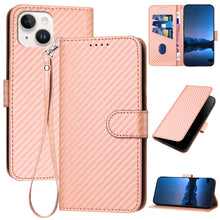 Load image into Gallery viewer, YX0070 Carbon Fiber Buckle Leather Phone Case with Lanyard, For iPhone 15, For iPhone 14 Plus, For iPhone 14, For iPhone 14 Pro, For iPhone 14 Pro Max, For iPhone SE 2022 / SE 2020 / 8 / 7