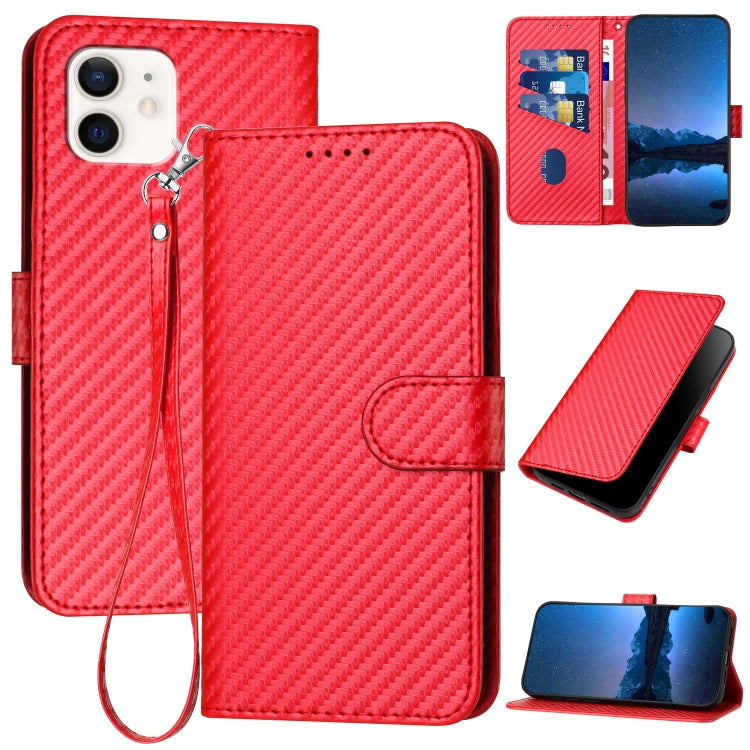 YX0070 Carbon Fiber Buckle Leather Phone Case with Lanyard, For iPhone 12 mini, For iPhone 11 Pro Max, For iPhone 11, For iPhone 11 Pro, For iPhone X / XS, For iPhone XR