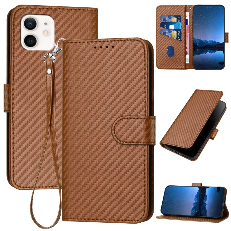 YX0070 Carbon Fiber Buckle Leather Phone Case with Lanyard, For iPhone 12 mini, For iPhone 11 Pro Max, For iPhone 11, For iPhone 11 Pro, For iPhone X / XS, For iPhone XR
