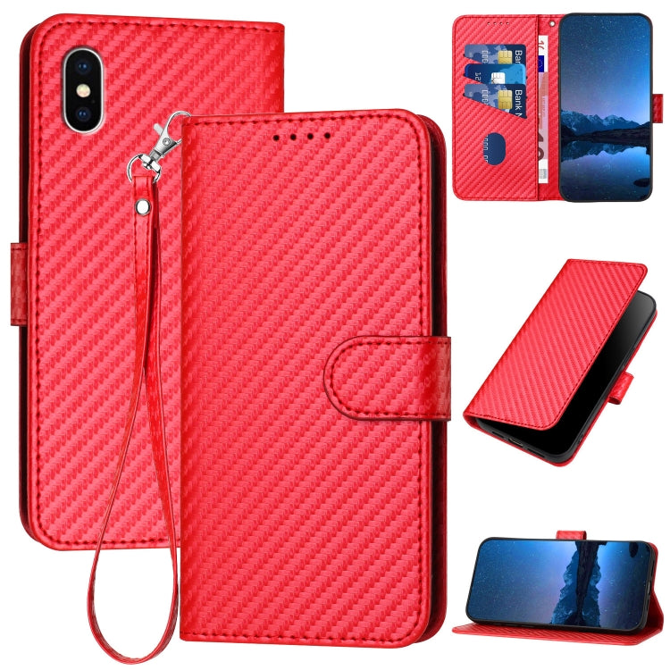 YX0070 Carbon Fiber Buckle Leather Phone Case with Lanyard, For iPhone 12 mini, For iPhone 11 Pro Max, For iPhone 11, For iPhone 11 Pro, For iPhone X / XS, For iPhone XR